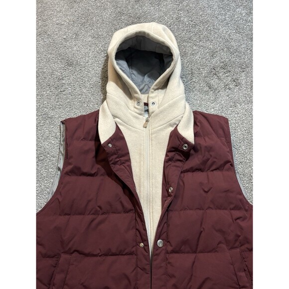 Brunello Cucinelli Wool Silk Cashmere Down Hooded Vest Size XL Maroon *READ* - Picture 5 of 16